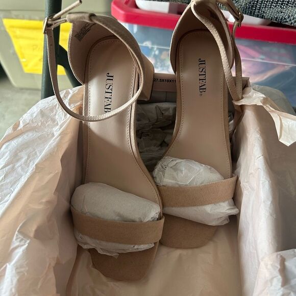 NIB JustFab Tan Heels with Suede Finish and Ankle Strap - Picture 5 of 14